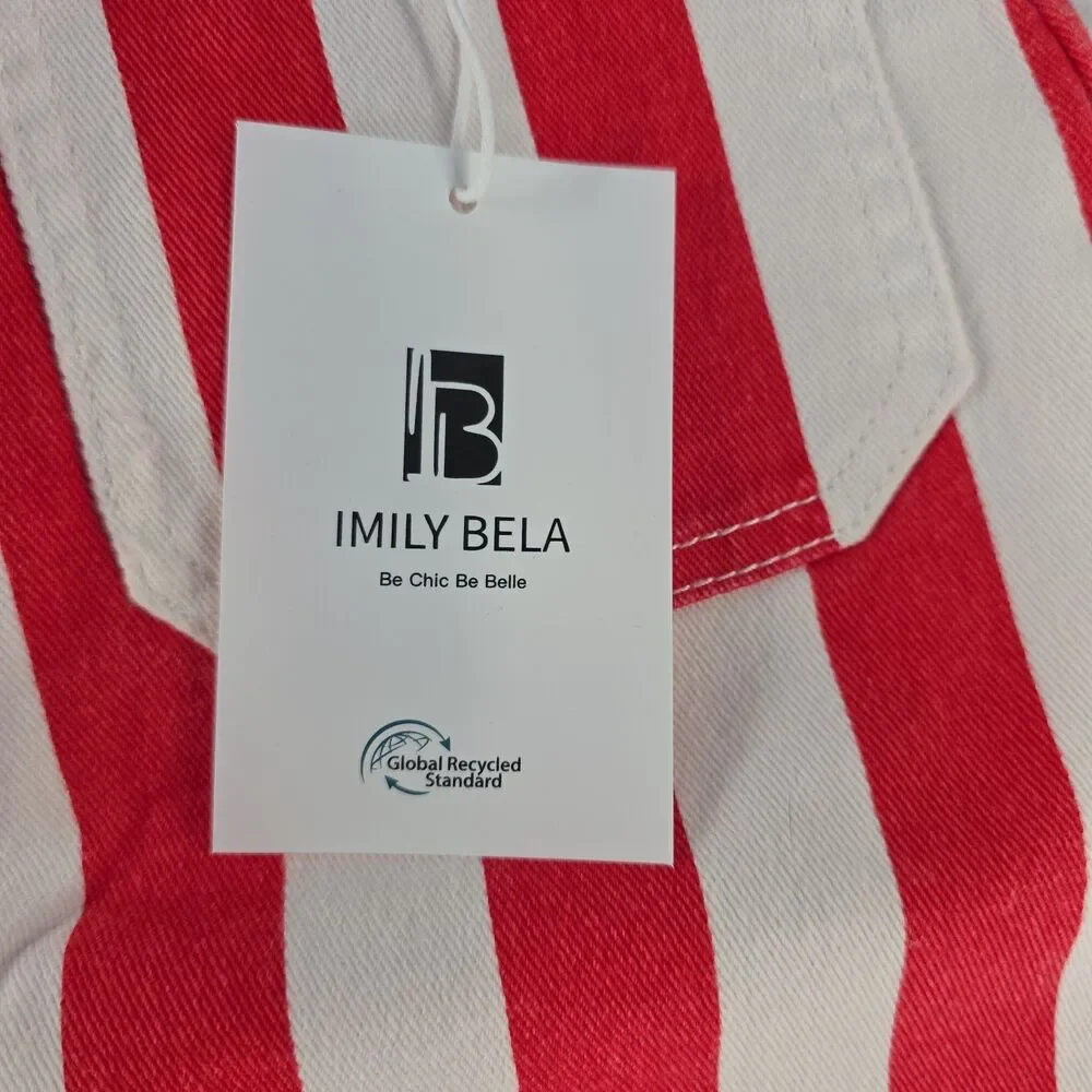 Imily Bela Wide-Leg Cropped High Rise Jeans Vertical Stripe Size 4 Red White NWT